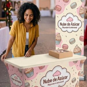 Combo mantel + roll-up · diseño de ejemplo · TFD Customs